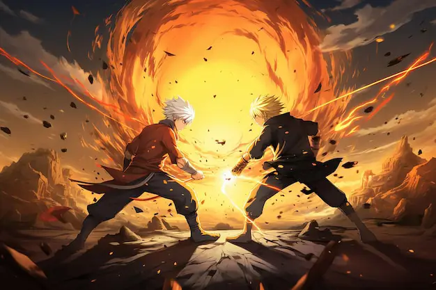 Adegan pertarungan anime yang intens dan menegangkan