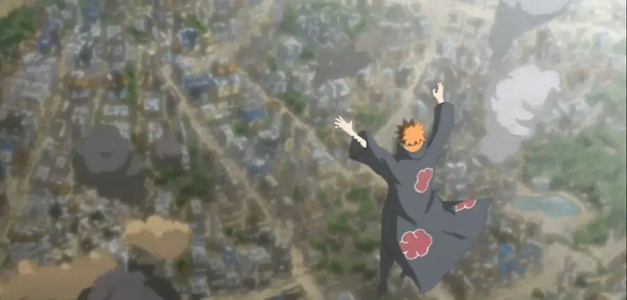 Dampak Pertarungan: Konoha yang Rusak Kerusakan desa Konoha setelah pertarungan Boruto dan Kawaki