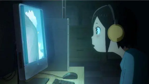 Gambar karakter anime menonton televisi