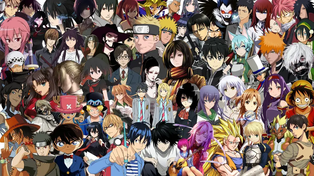 Kolase berbagai adegan populer dari anime terkenal