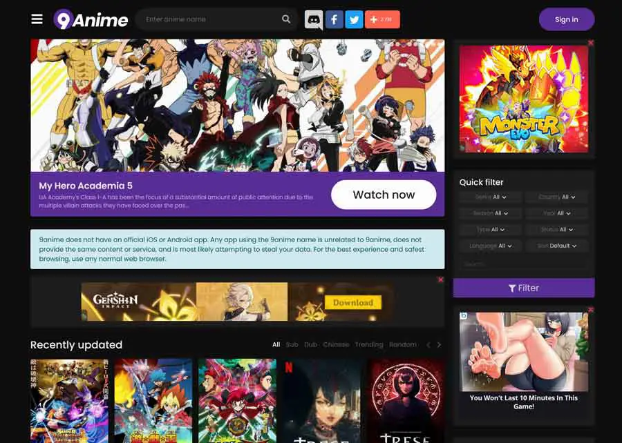 Gambar daftar situs web streaming anime