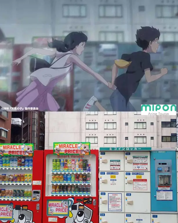 Tokyo dalam Weathering With You. Pemandangan kota Tokyo yang indah dan hujan dalam film Weathering With You.